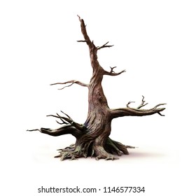 Big Old Dead Tree, Isolated With Shadow On White Background, 3d Illustration