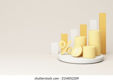 Big Percent Symbol And Bar Chart And Digital Money In The Concept Of Financial Stability And Growth And An Empty Space For Entering Text On A White Background Realistic 3d Render