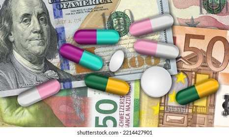 Big Pharma, Health Care, Pharmaceutical Industry And Medical Business And Making Money. Abstract Concept 3d Illustration.