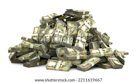 Big pile of Iraqi dinar notes a lot of money over white background. 3d rendering of bundles of cash Stock foto © 