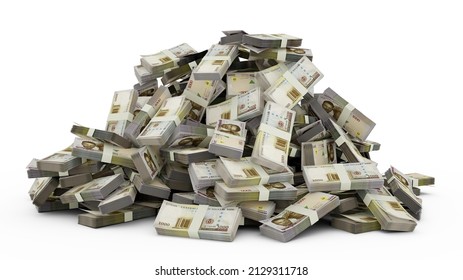 Big Pile Of Nigerian Naira Notes A Lot Of Money Over White Background. 3d Rendering Of Bundles Of Cash