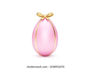 Big Pink Easter Egg with Golden Ribbon and Bow isolated on white background. 3d rendering