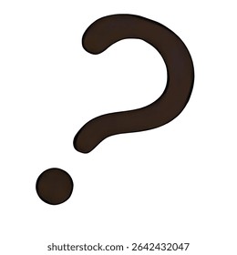 A big question mark symbol vector image illustration, which has a soft appearance, is bolded, tilted to the right,  hand-drawn style and minimalist in design.