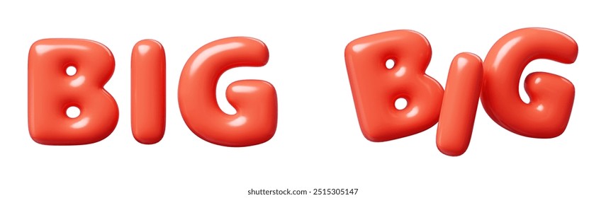 Big red Inflatable flying word for promotion design. 3D render illustration of sale and discount floating text design element. Balloon cartoon volumetric sign for special offer. 3D Illustration