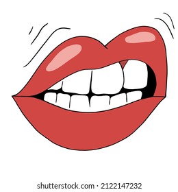 Big Red Lips White Tooth Girl Stock Illustration 2122147232