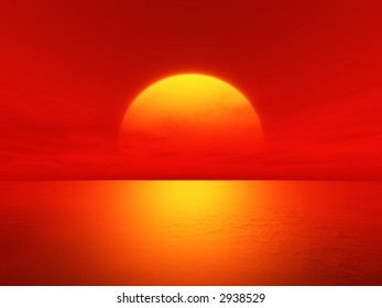 big red sunset over the ocean