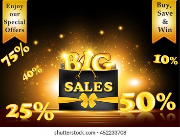 Big Sales Template. Enjoy Our Special Offers. Buy, Save And Win. Big Sales - Printable Poster For Retail Industry. 