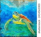 Big sea turtle oil painting on canvas