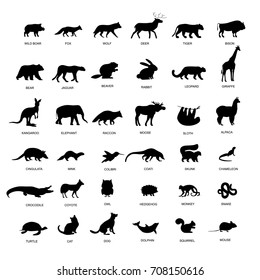 Big Set Animals Silhouette Black Animals Stock Illustration 708150616 ...