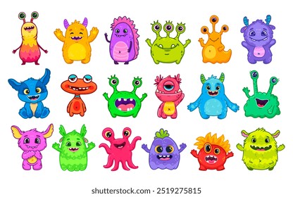 Big set of cartoon monsters on white background. Cute monsters. Kids funny character design for posters, cards., magazins. - Powered by Shutterstock