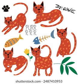 big set for cute cats,(cat), bones, fish, meow. Abstract illustration for pet shop, website, textile, scrapbook, invitations, prints, animals products Design. Social media post, birthday greeting card - Powered by Shutterstock