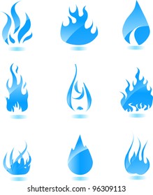 Big set of glossy fire icons for your design. Raster illustration. Vector version of this image you can find my portfolio
