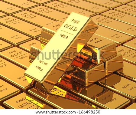 Big Set of Gold bars. Close up Image