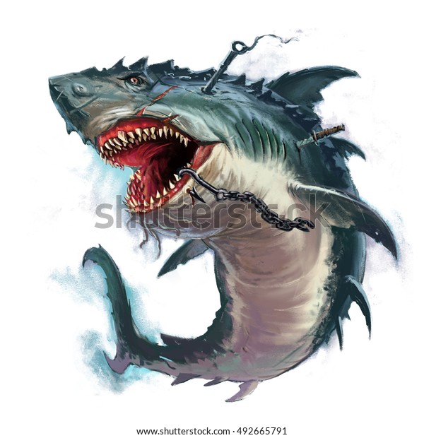サメの口の中の怪獣イラスト のイラスト素材