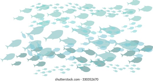 Big Shoal Of Swimming Fish Illustration On White Background