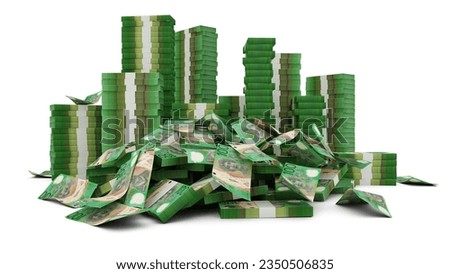 Big stacks of Australian dollar notes. A lot of money isolated on white background. 3d rendering of bundles of cash