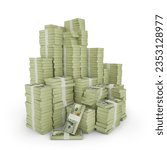 Big stacks of US dollar notes. A lot of money isolated on white background. 3d rendering of bundles of cash