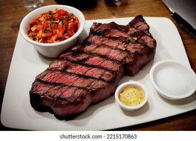 Big Steak On A White Plate. Menu Listing, Restaurant, Gourmet. 3d Illustration.