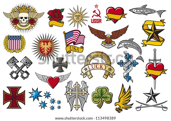 Big Tattoo Collection Elements Symbols のイラスト素材