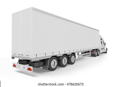 Big Truck Trailer - On White Background With Soft Shadows. Mock Up - 3D Illustration,