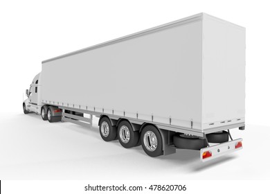 Big Truck Trailer - On White Background With Soft Shadows. Mock Up - 3D Illustration,