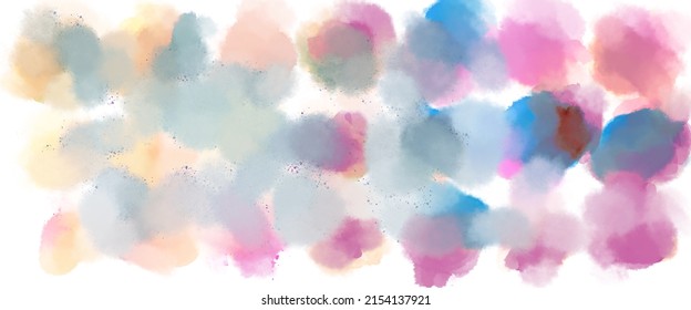 Big watercolor set of abstract spots. Seasonal colored circles for wedding card. Green, blue, pink and brown shades with texture paper. Template for decor. Warm and cold palette. Isolated illustration