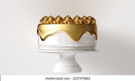 Big White And Gold Luxury Cake 3d Illustration 3d Render