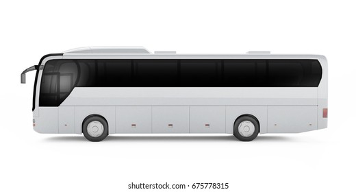 Big White Tour Bus Isolated On A White Background. 3D Rendering