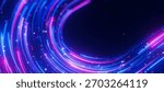 Bigdata light speed data flow U-turn closeup. Abstract digital data stream of quantum computing. Cyberspace of qubit trails. Modern tech information transmission. 3D Illustration