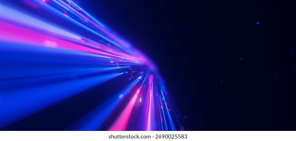 Bigdata light speed planar flow to infinity. Abstract digital data stream of quantum computing. Cyberspace of qubit trails. Modern tech information transmission. 3D Illustration