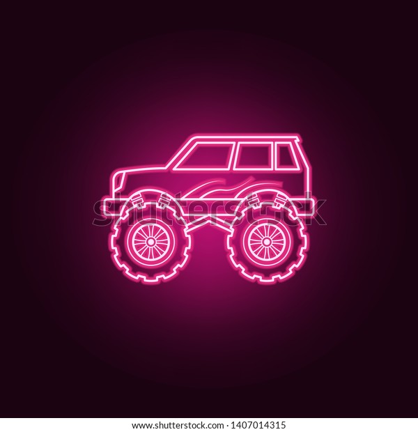 Bigfoot\
car neon icon. Elements of bigfoot car set. Simple icon for\
websites, web design, mobile app, info\
graphics