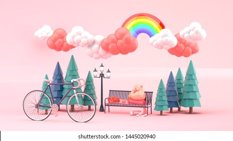 Bike and backpacks in the park on the pink sky.-3d rendering.
 - Powered by Shutterstock