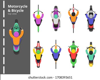 Bike Bicycles Top. Overhead Topping View Motorbike Fast Driving Young Male Driver Flat Pictures