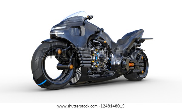 白い背景に自転車とクロムエンジン 黒い未来的なバイク 3dレンダリング のイラスト素材