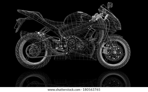 バイク バイク 3dモデルボディ構造 ワイヤモデル のイラスト素材