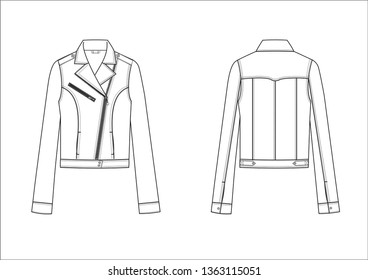 Loose Denim Jacket Front Back Drawing: เวกเตอร์สต็อก (ปลอดค่าลิขสิทธิ์