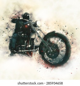 Biker on a motorcycle on white Background