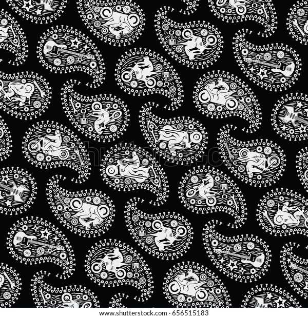 Biker Ornament Motorcycle Biker Bandana Pattern Stock Illustration ...