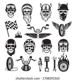 Biker Symbols Skull Bike Flags Wheel Stock Illustration 1708392565