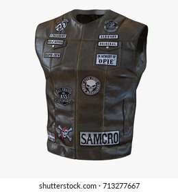 Biker Vest On White. 3D Illustration