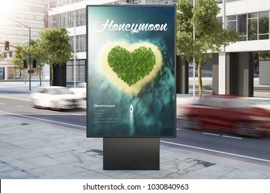 billboard on city honeymoon advertisement marketing 3d rendering - Powered by Shutterstock