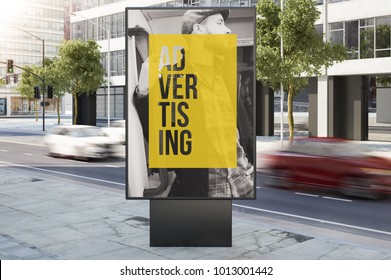 Billboard On City Street Advertising 3d Rendering