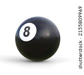Billiard ball number eight black color isolated on white background. Realistic glossy snooker ball. 3D rendering 3D illustration