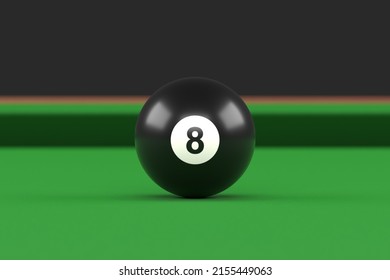 Billiard ball number eight black color on billiard table. Realistic glossy snooker ball. 3D rendering 3D illustration