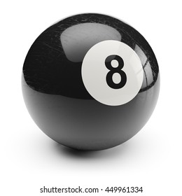 Billiard black eight ball. Isolated on white background 3d