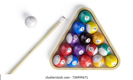 Billiard pool balls pyramid isolated on white - 3d illustration