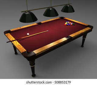 Billiard table with balls set. 3D rendering.