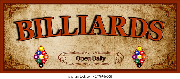 Billiards Sign With Text 