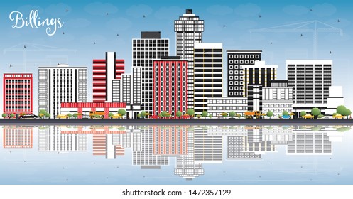 Billings Montana City Skyline with Color Buildings, Blue Sky and Reflections. Business Travel and Tourism Concept with Historic Architecture. Billings USA Cityscape with Landmarks.