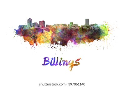 Billings skyline in watercolor splatters with clipping path